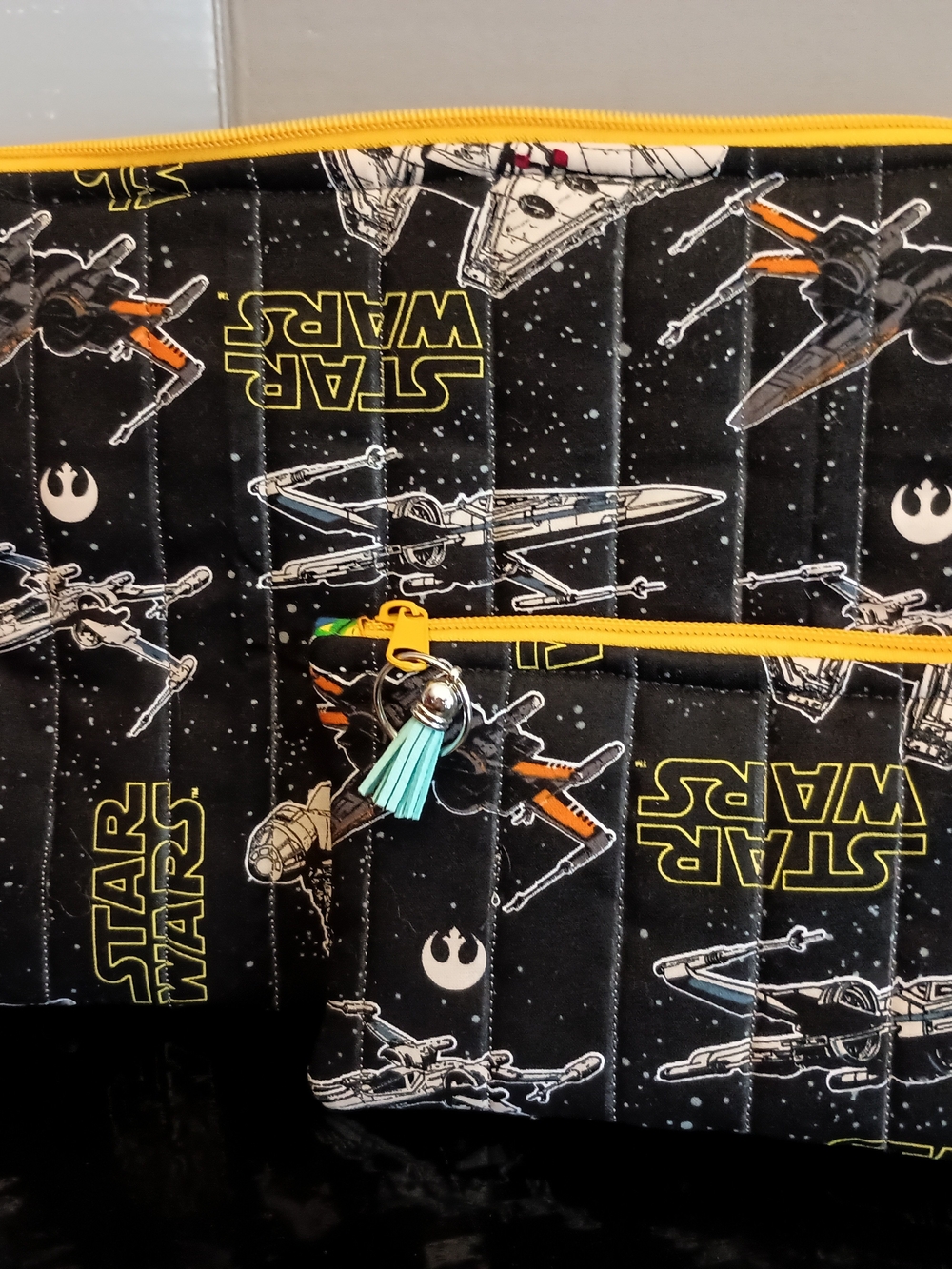 Hand Crafted Star Wars Black X-Wing Quilted Laptop And Accessories Bags